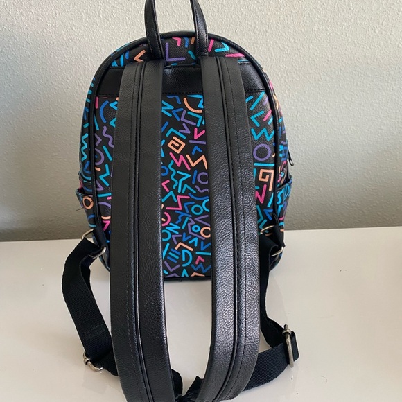 Stranger Things Mini Backpack With Retro 80s Neon Geometric Print & Adjustable S - Picture 4 of 7